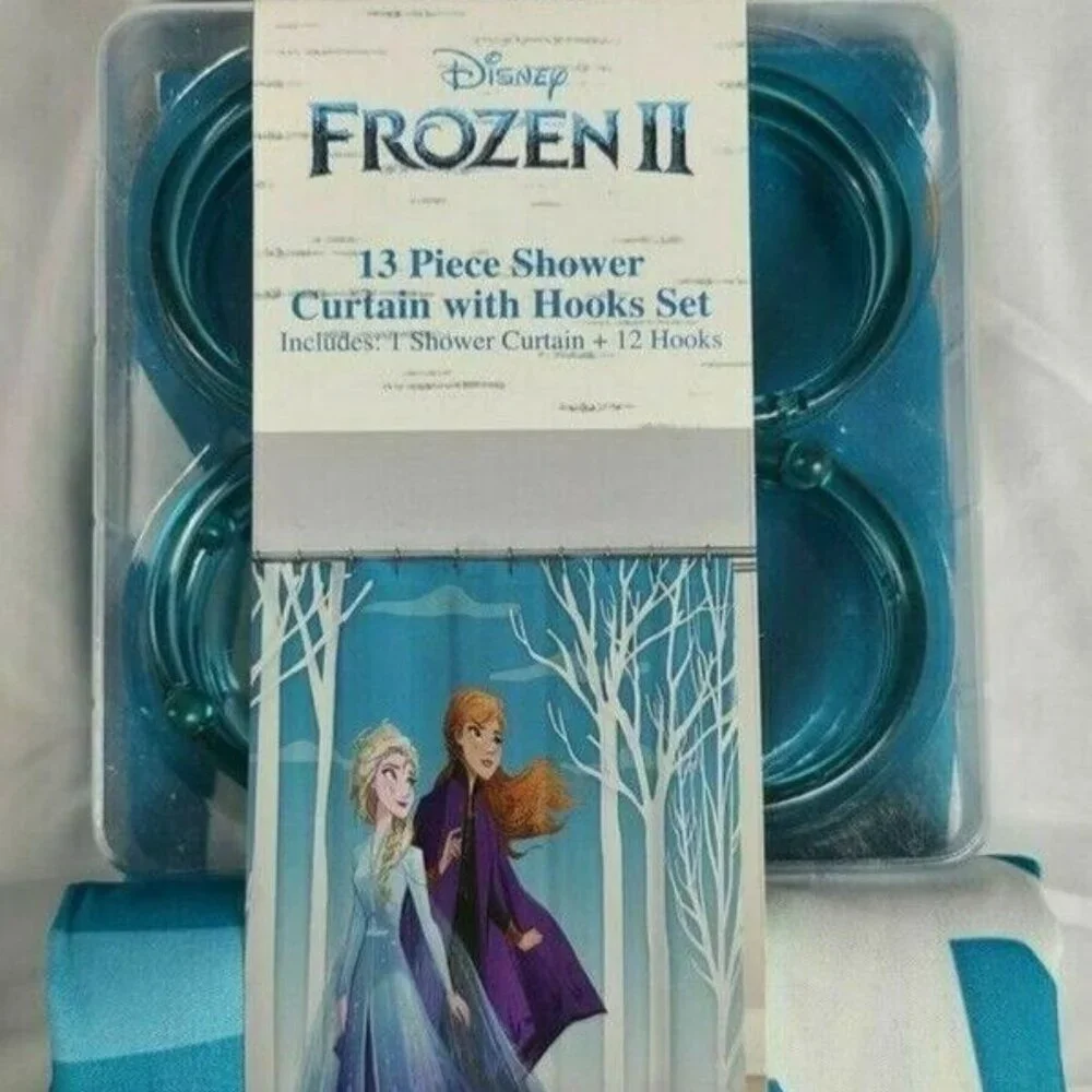DISNEY PRINCESS FROZEN ELSA ANNA OLAF Fabric Shower Curtain & Hooks 72 x 72 NEW